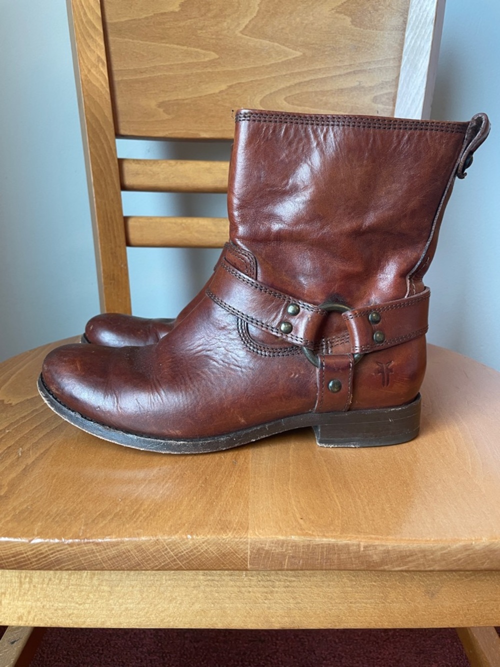 Frye Brown Leather Ankle Harness Booties